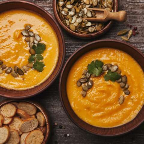 bowls of pumpkin soup