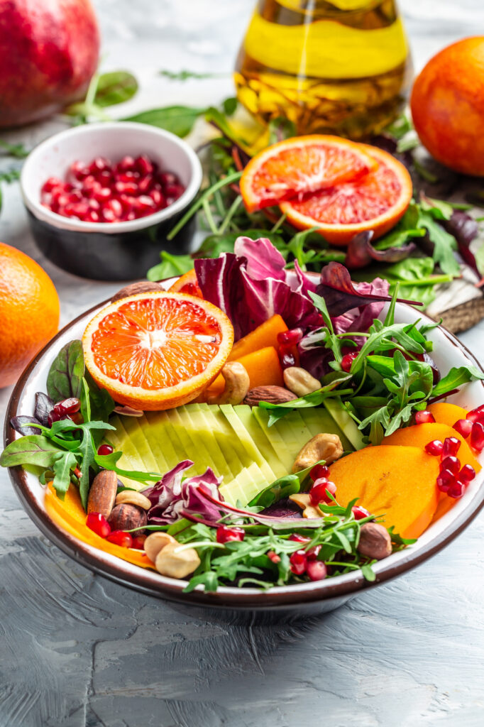 Persimmon salad with blood orange, pomegranate and walnuts