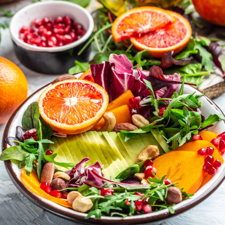 Persimmon salad with blood orange, pomegranate and walnuts