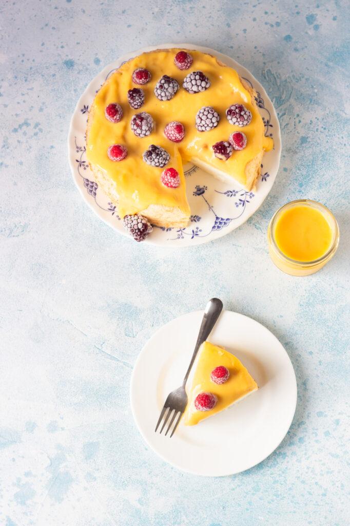 orange angel food cake with berries