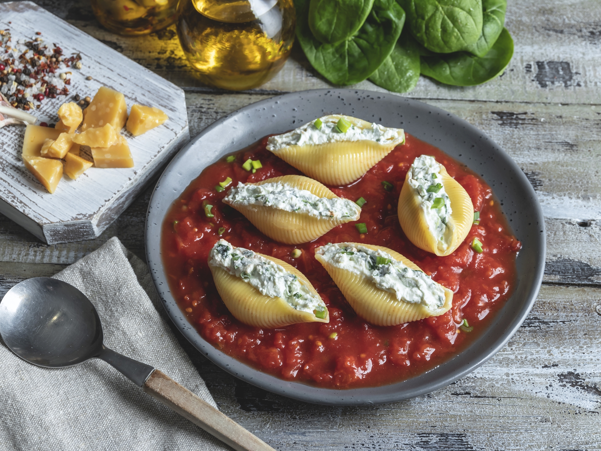 Swiss Chard Stuffed Conchiglioni Shells