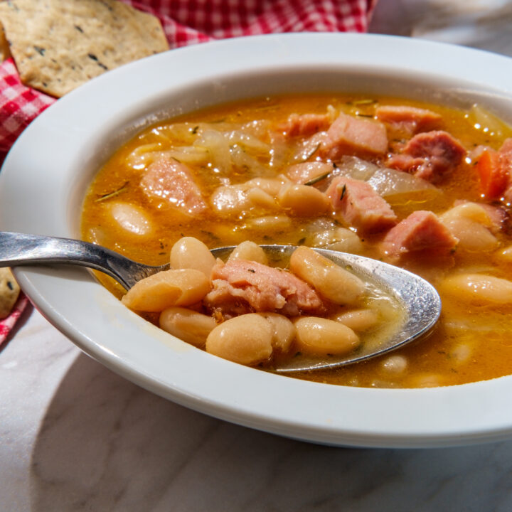 French ham and vegetable stew in a bowl